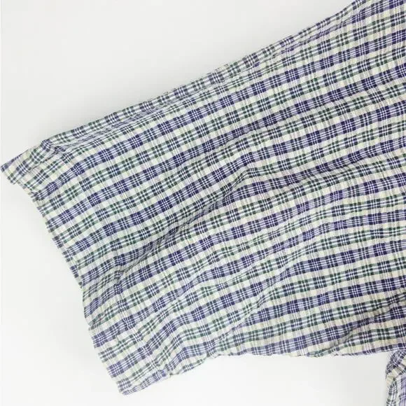 Perlis Seersucker Shirt Men's Medium Short Sleeve Button Down Blue Green Stripes - Picture 4 of 13
